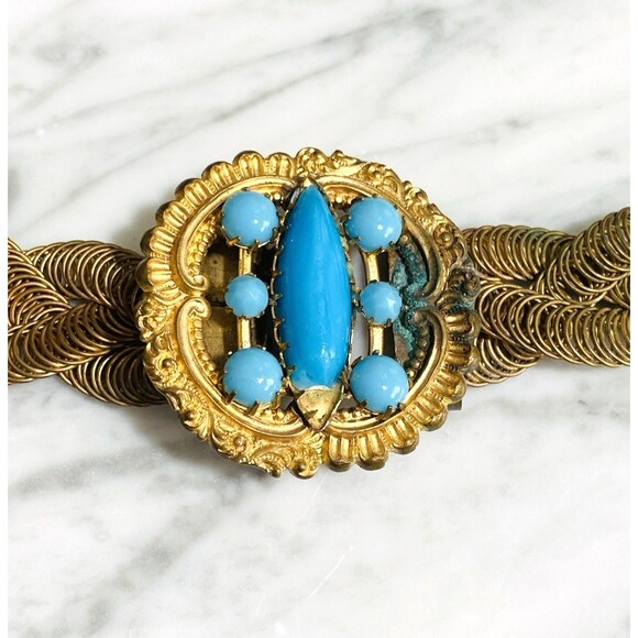 Antique Victorian Art Nouveau Turquoise Glass Belt Gibson Girl Restore main image 5